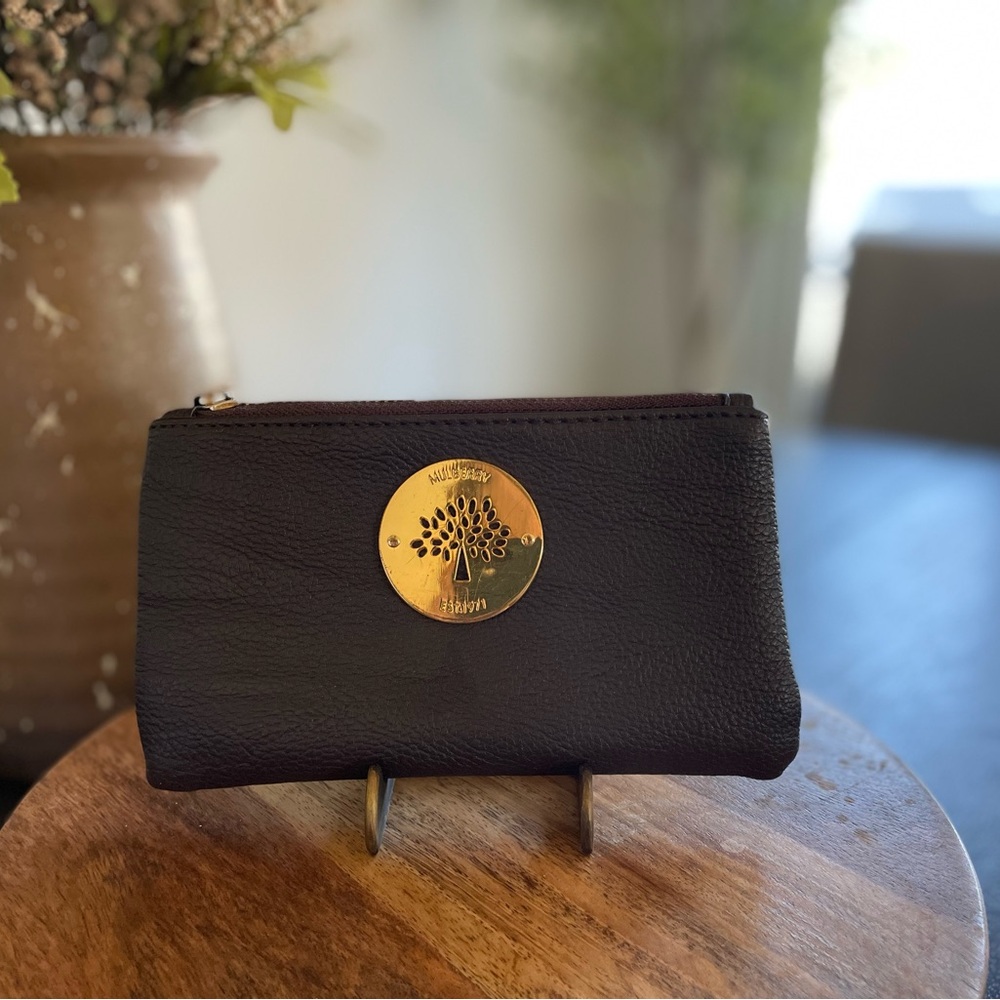 Mulberry Dark Brown Leather Pouch with Gold Emblem